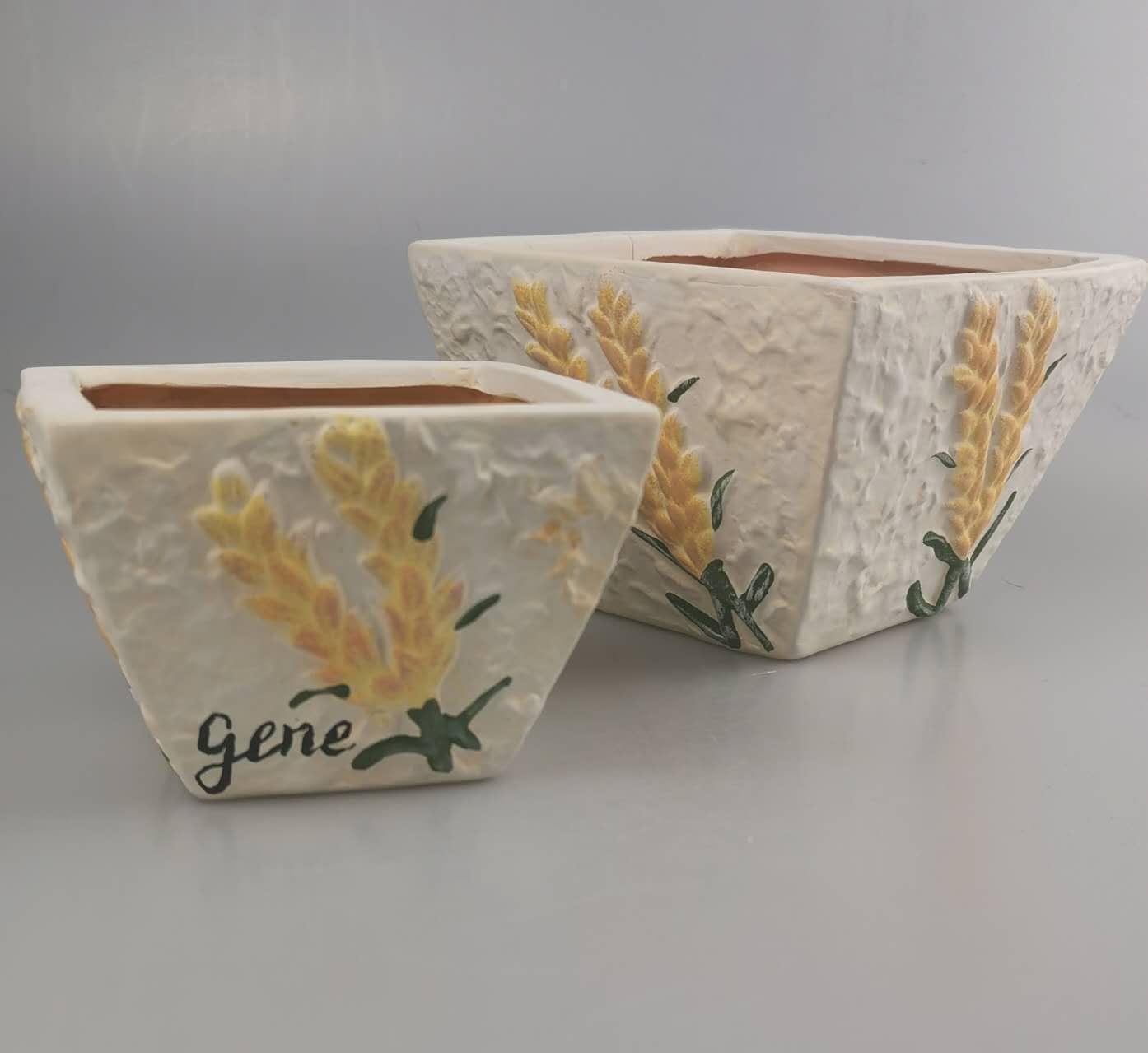 Square Wheat Planter, hand patining planter, Spring Summer Decor, Hostess Present, Housewarming Gift,