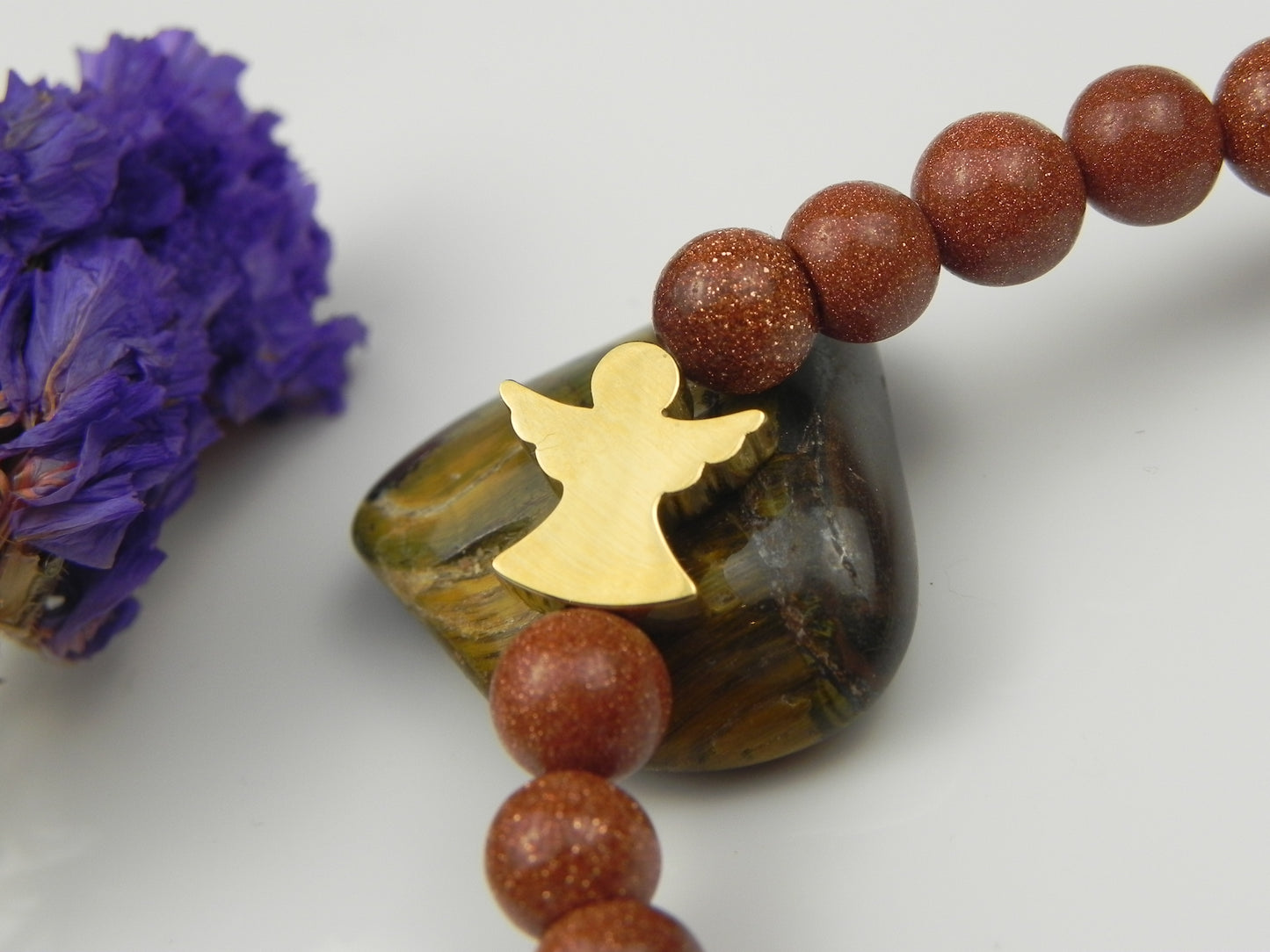 Engraveable Natural Colorful Weathered Agate Bracelet, Customized Agate Bracelet, Handmade Gemstone, with angel, Personalized Beads Gift
