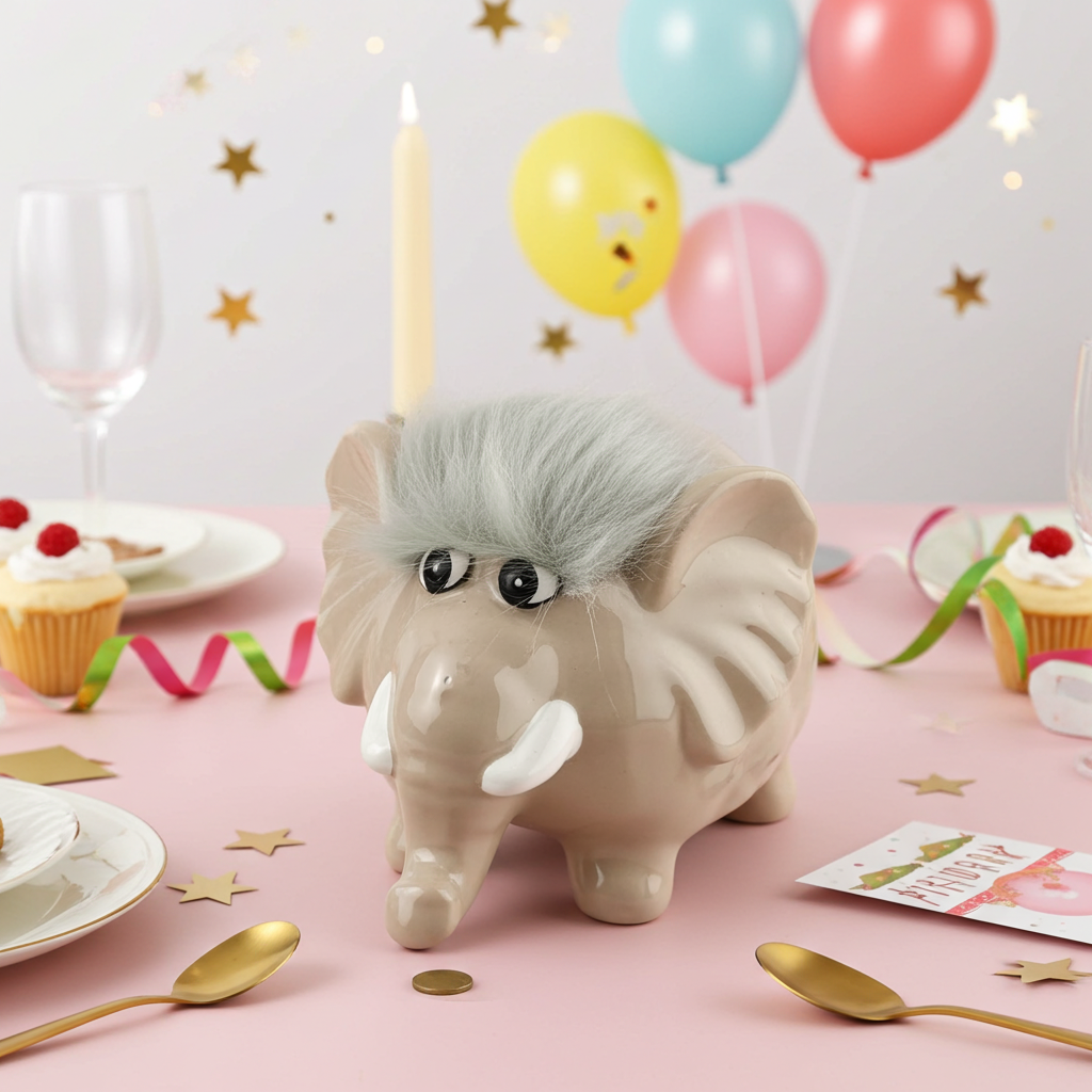 Customized Piggy Bank, Engraved Elephant with Fur piggy bank, Ceramics piggy bank, Girl piggy bank, kid piggy bank, baby piggy bank