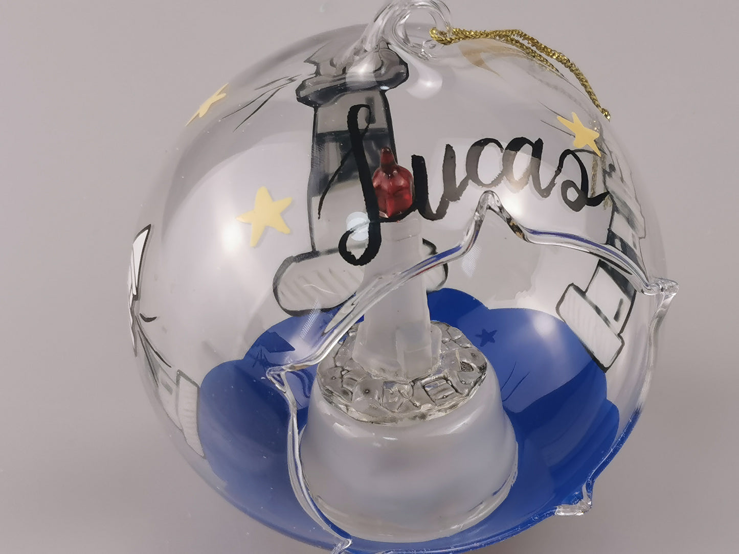 Personalized Light House Ornament, Hand lettering ornament for tree, ornament unique, ornament light up, Glass ornament, Custom ornament, Hand paint,Globe