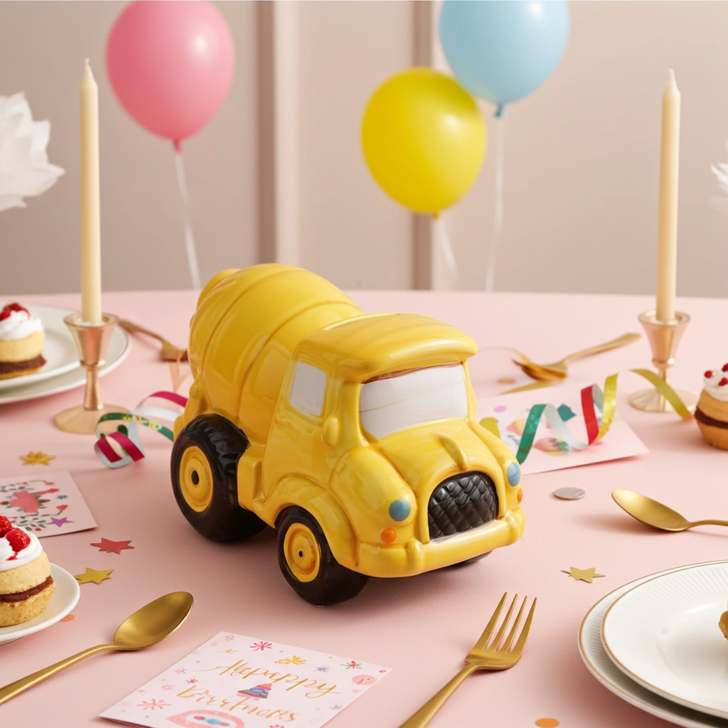 Custom Piggy Bank, Engraved Cement Truck Money Bank, Personalized Ceramic Coin Bank, Special gift for kid, Christmas Birthday GIft