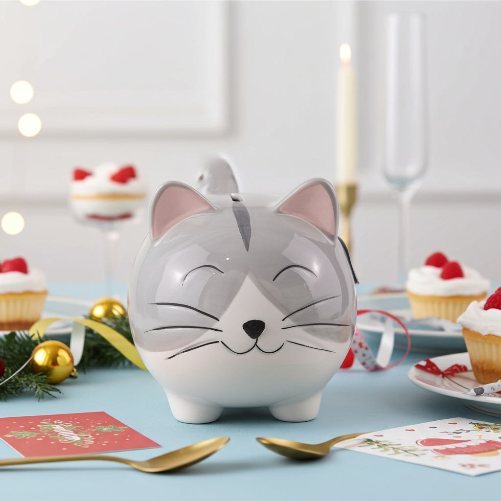 Custom Grey Cat Piggy Bank, Engraved Kitty Money Bank, Personalized Cat Coin bank, Special Ceramic Piggy Bank, Christmas Birthday Gift