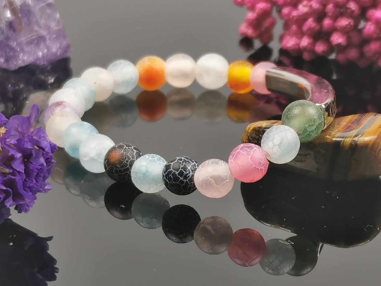 Engraveable Natural Colorful Weathered Agate Bracelet, Customized Agate Bracelet, Handmade Gemstone, with angel, Personalized Beads Gift