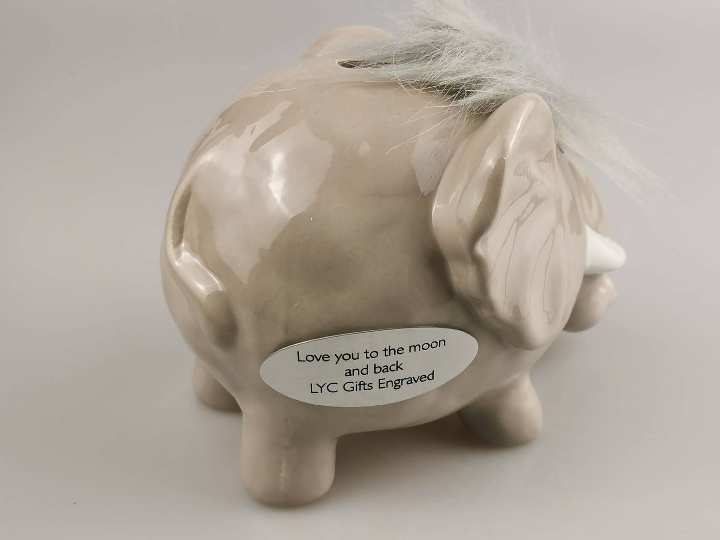 Customized Piggy Bank, Engraved Elephant with Fur piggy bank, Ceramics piggy bank, Girl piggy bank, kid piggy bank, baby piggy bank