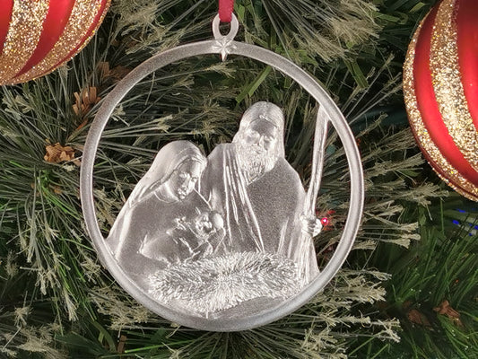 Personalized Nativity Scene Ornament, Hand Made Pewter Ornament, gift for Christmas, Engraved Christmas Ornament, Custom Ornament