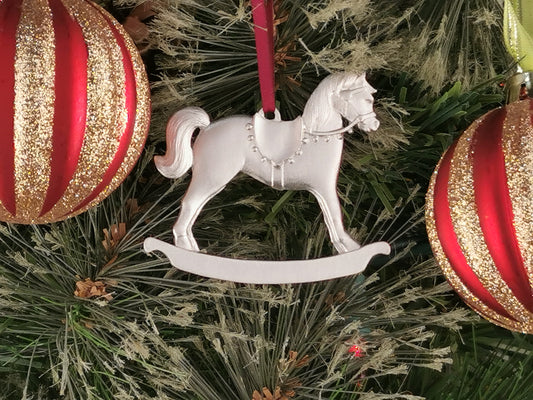 Personalized Rocking Horse Ornament,  Pewter Ornament, gift for Christmas, Engraved Christmas Ornament, Custom Ornament, Handcrafted