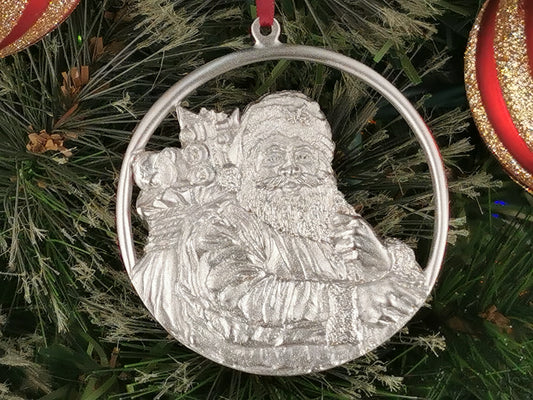 Personalized Santa Claus Ornament, Pewter Ornament, gift for Christmas, Engraved Christmas Ornament, Custom Ornament, Handcrafted