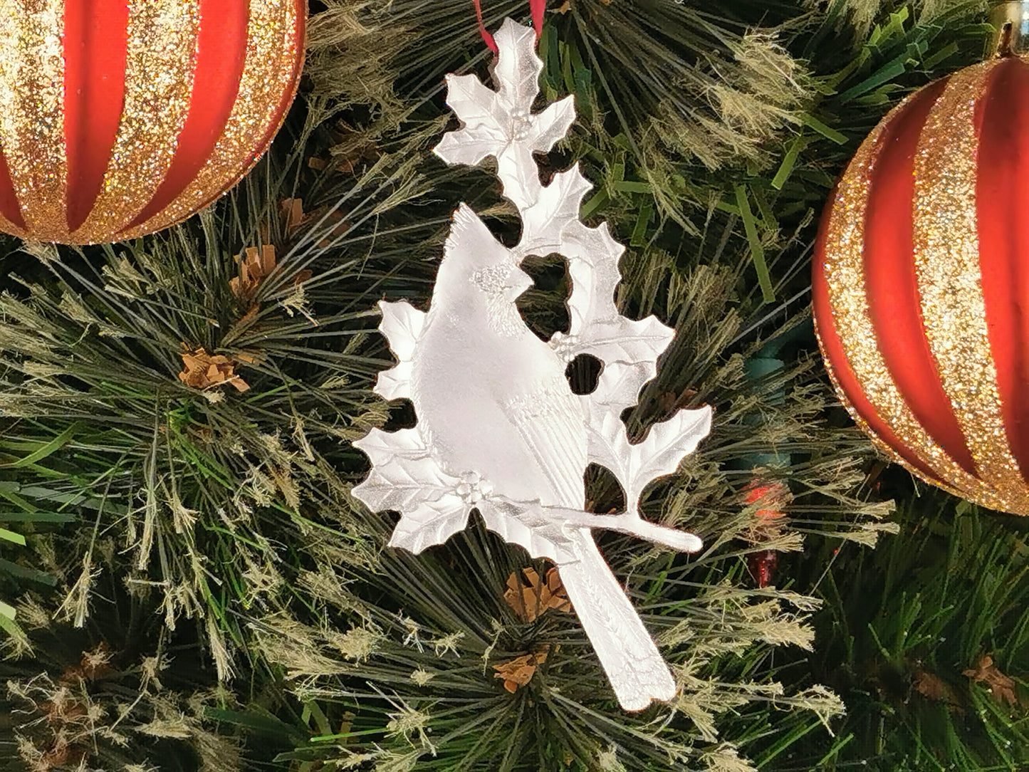 Personalized Cardinal Ornament, Hand Made Pewter Ornament, gift for Christmas, Engraved Christmas Ornament, Custom Ornament, Handcrafted