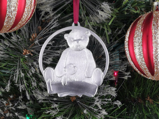 Personalized Bear Ornament, Pewter Ornament, gift for Christmas, Engraved Christmas Ornament, Custom Ornament, Handcrafted