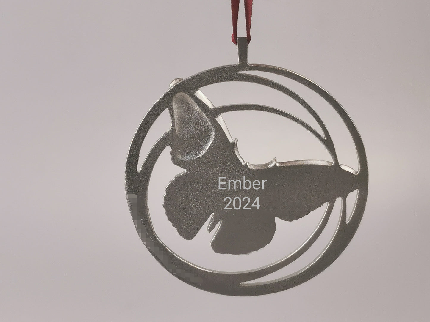 Personalized Butterfly Ornament, Hand Made Pewter Ornament, gift for Christmas, Engraved Christmas Ornament, Custom Ornament