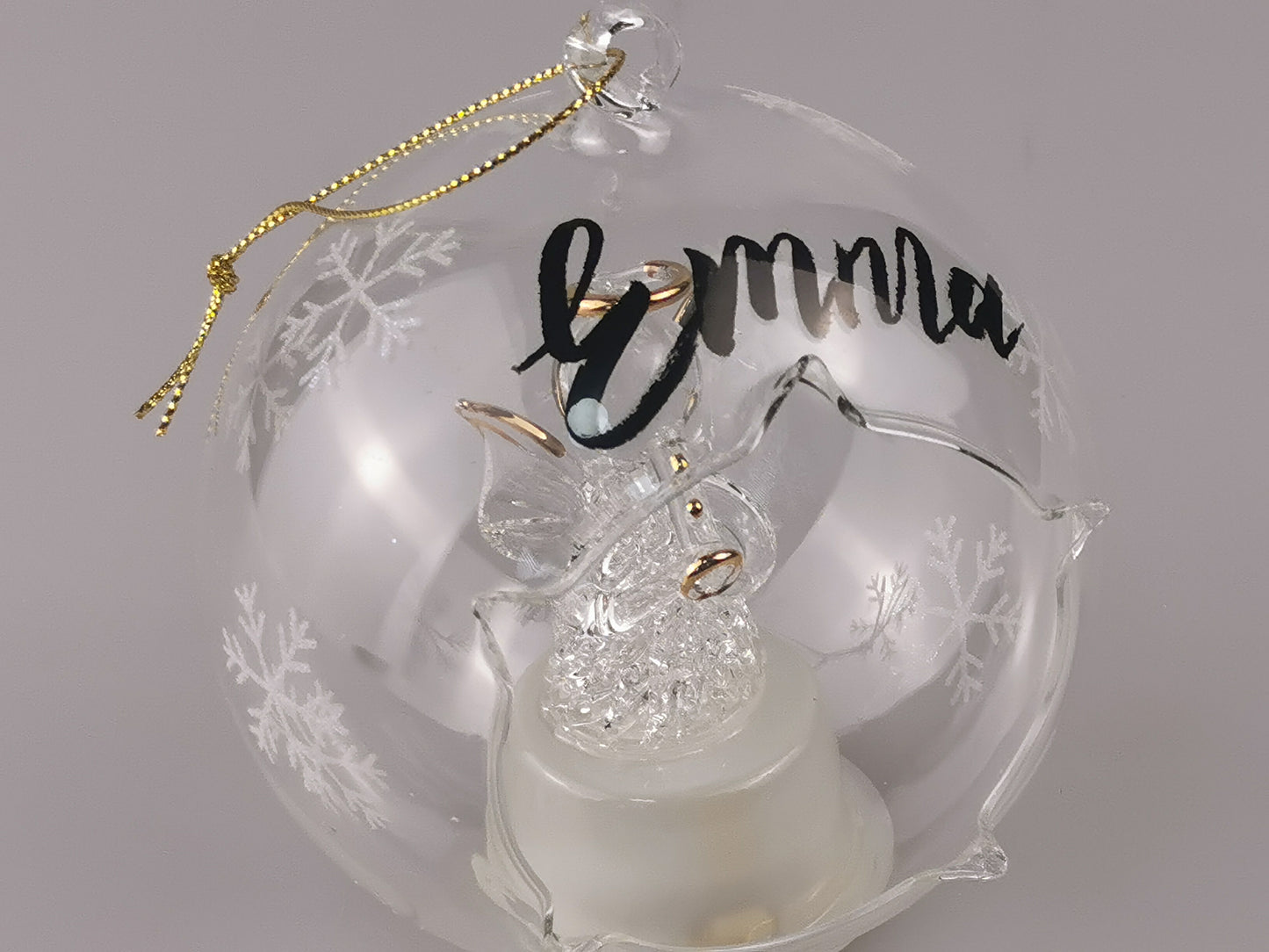 Personalized Christmas Angel Ornament,  Hand Lettering ornament for tree, ornament unique, ornament light up, Glass ornament, Custom ornament, Hand paint