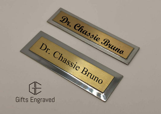 3" X 0.75" Customized Gold Plate, Engraved Rectangle Plate with Silver Border, Personalized Plaque, Free Engrave, Customized Gift