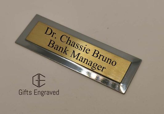 3" X 0.75" Customized Gold Plate, Engraved Rectangle Plate with Silver Border, Personalized Plaque, Free Engrave, Customized Gift