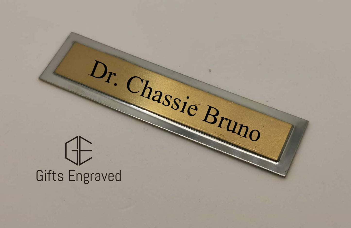 3" X 0.75" Customized Gold Plate, Engraved Rectangle Plate with Silver Border, Personalized Plaque, Free Engrave, Customized Gift