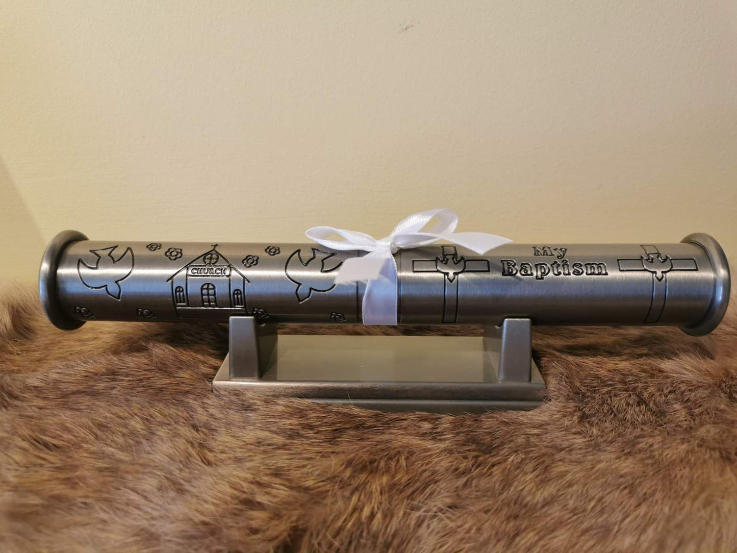 Engraved Baptism Gift, Baptism Frame Set, Baptism Certificate Scroll with Stand, Personalized Baptism Frame, Metal Frame, Gift for Baptism