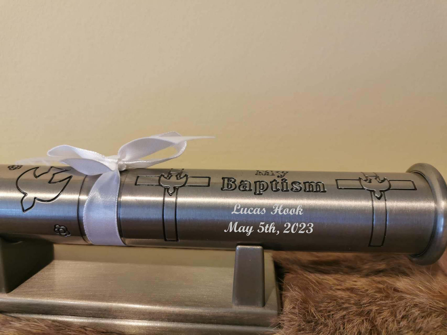 Engraved Baptism Gift, Baptism Frame Set, Baptism Certificate Scroll with Stand, Personalized Baptism Frame, Metal Frame, Gift for Baptism