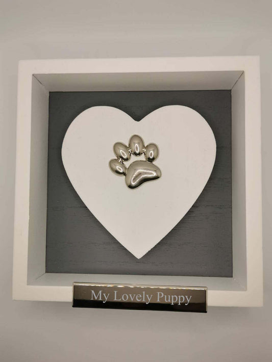 Customized Shadow Box with Heart Plaque, Engraved Paw Shadow Box, Free Engrave, Gift for Puppy, Dog, Cat