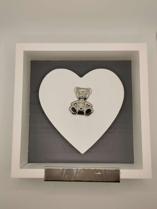 Customized Shadow Box with Heart Plaque, Engraved Teddy Bear Shadow Box, Personalized Shadow Box, Free Engrave, Gift for Puppy, Dog, Cat