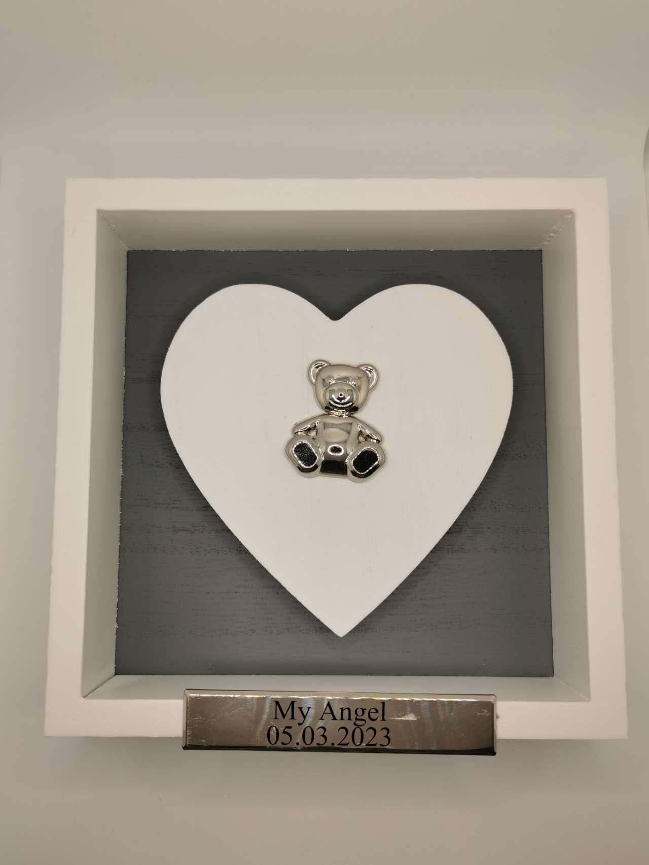 Customized Shadow Box with Heart Plaque, Engraved Teddy Bear Shadow Box, Personalized Shadow Box, Free Engrave, Gift for Puppy, Dog, Cat