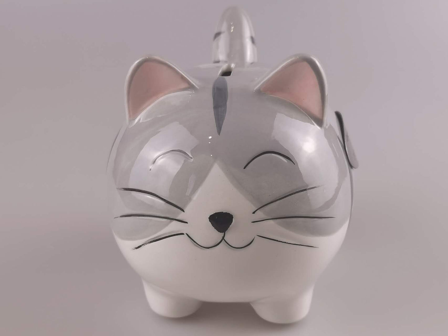 Custom Grey Cat Piggy Bank, Engraved Kitty Money Bank, Personalized Cat Coin bank, Special Ceramic Piggy Bank, Christmas Birthday Gift