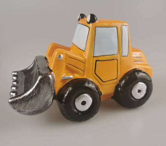 Custom Bulldozer Piggy Bank, Engraved Ceramic Money Bank, Personalized Kid Bank, Christmas Birthday GIft, Gift for Boy, Girl, Baby, Friend