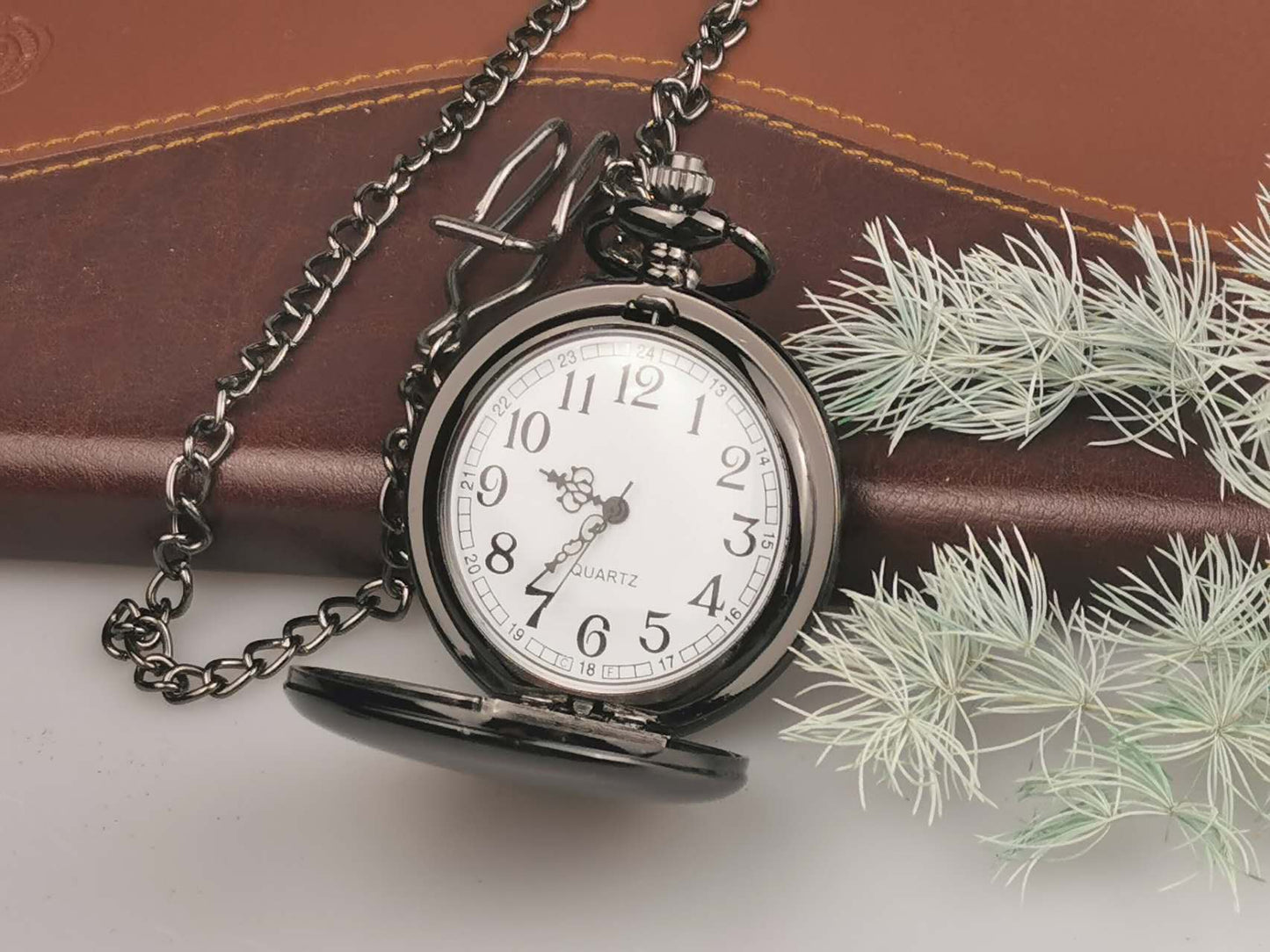 Black Engraved Pocket Watch, Groomsman Gift, Graduate gift, Retirement Gift