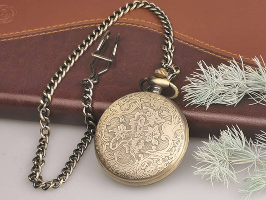 Gold Engraved Pocket Watch, Retirement Gift, Wedding Gift, Graduate Gift