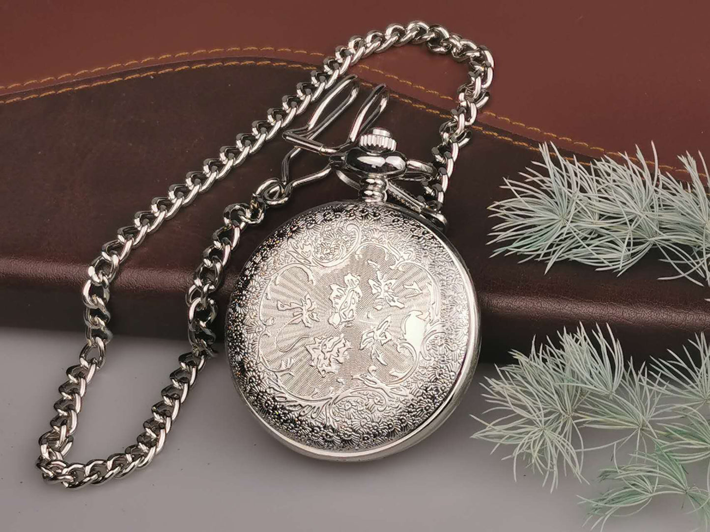 Silver Engraved Pocket Watch, Retirement gift, Wedding Gift, Graduate Gift