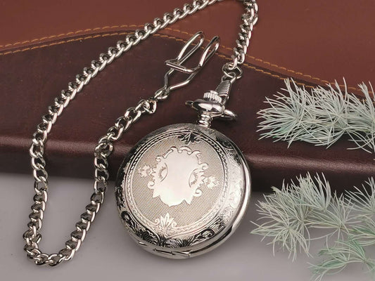 Silver Engraved Pocket Watch, Retirement gift, Wedding Gift, Graduate Gift