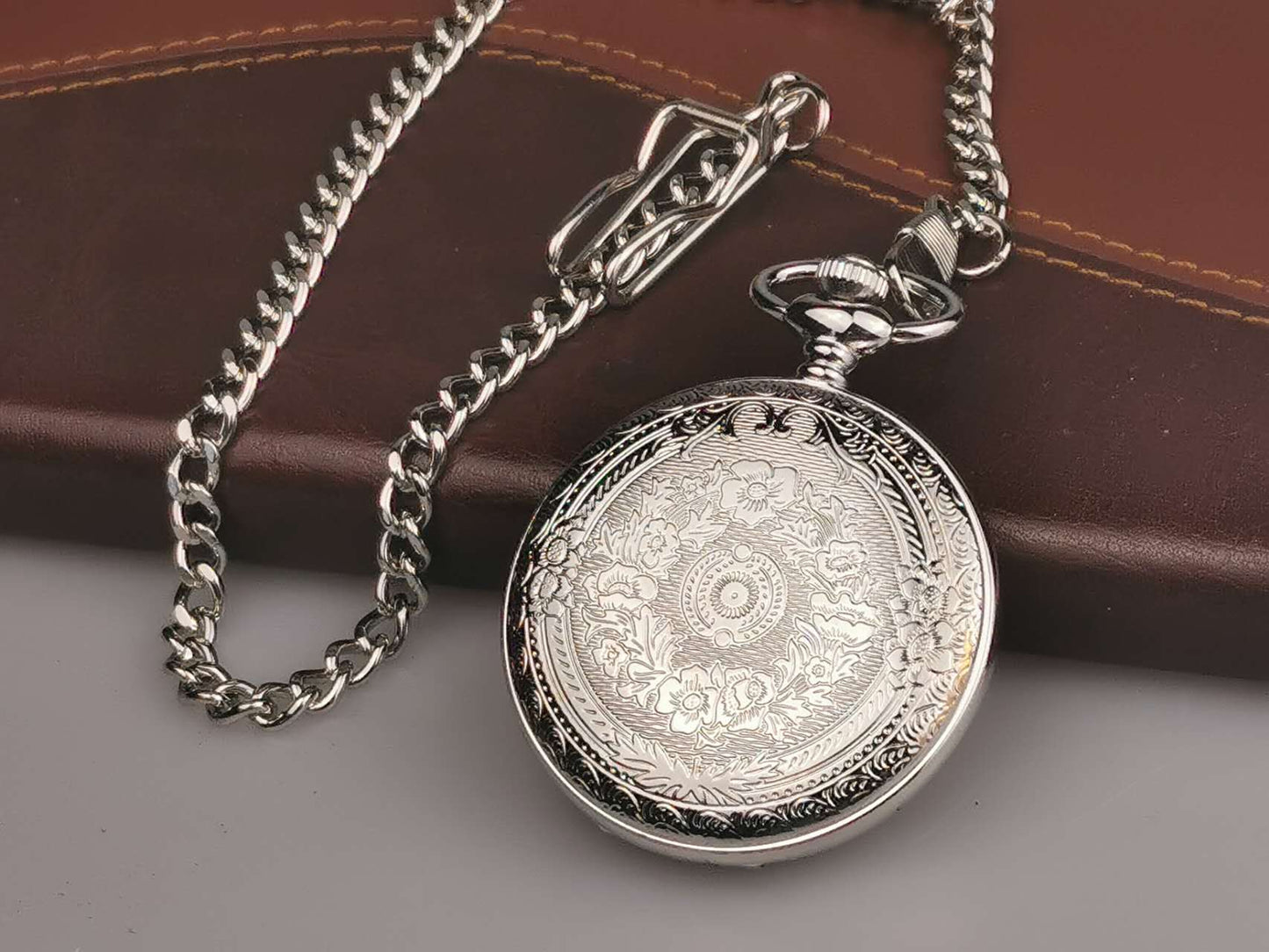 Silver Engraved Pocket Watch, Groomsman Gift, Graduate gift, Retirement Gift