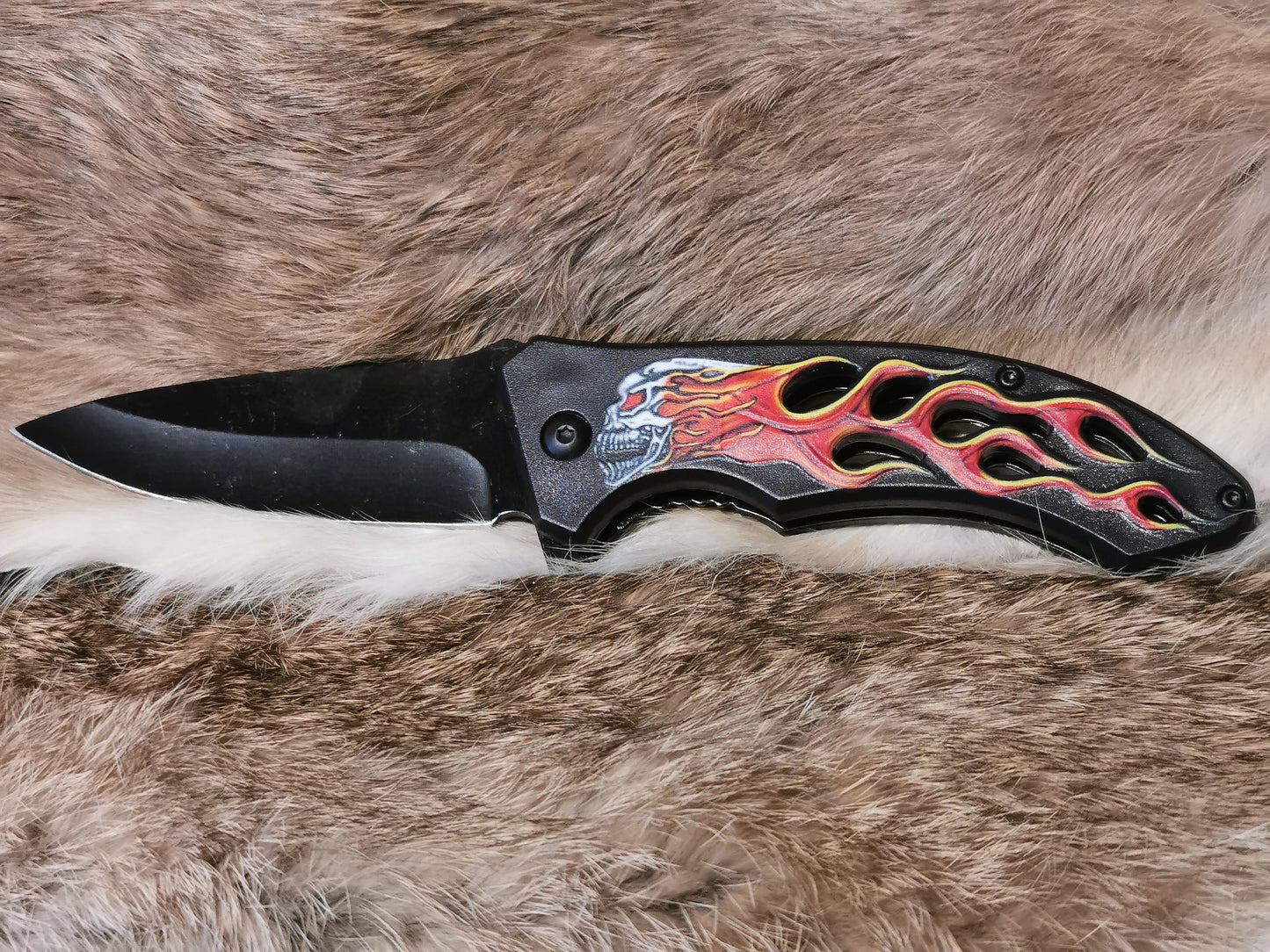 Personalized Pocket Knife, Black Folding Knife with Fire Skull, Practical gift, Camping knife, Anniversary, Groomsmen Gift, GIft for him