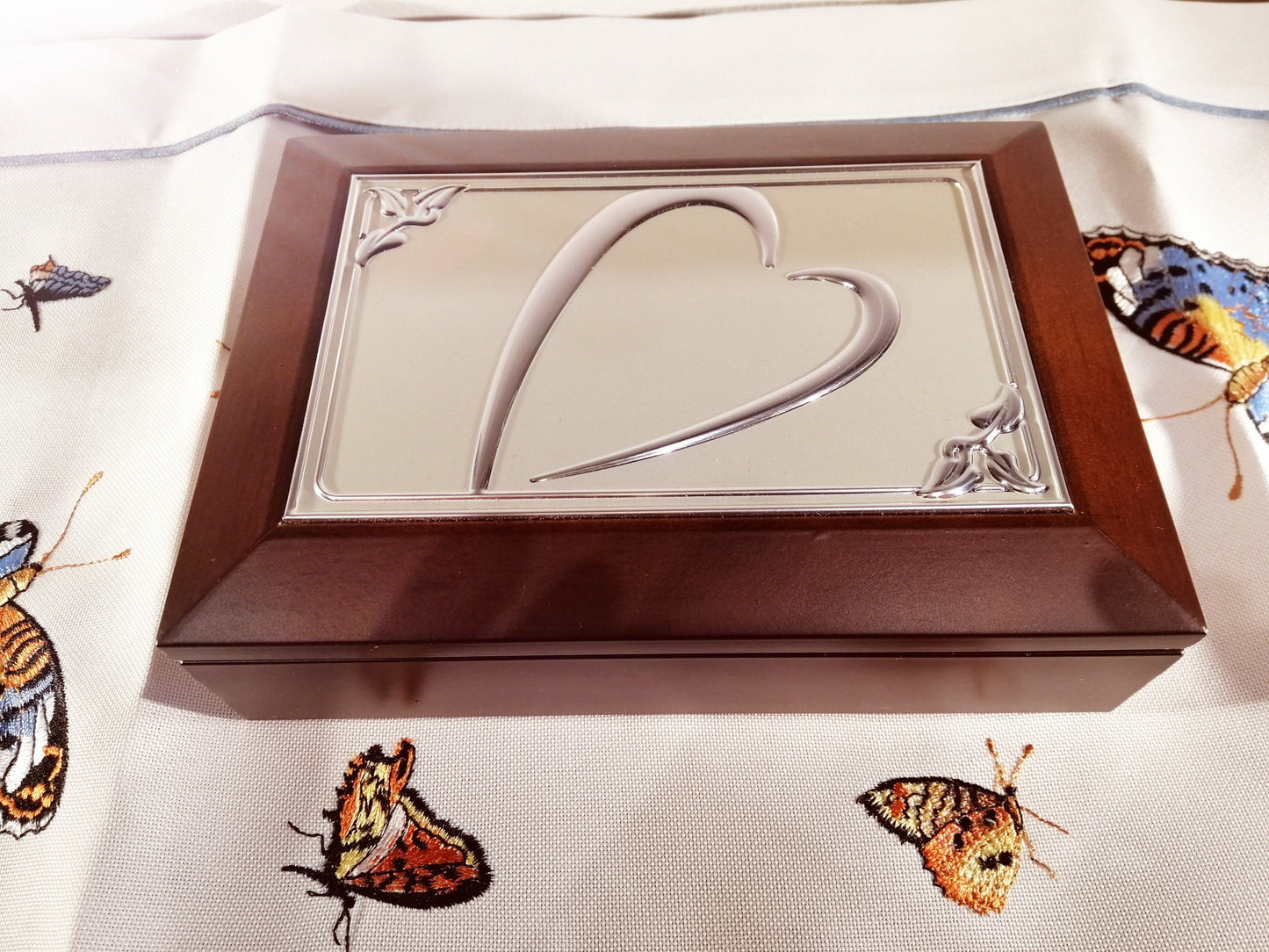 Customized engraved jewelry box, Silver jewelry box, dark brown jewelry box, heart jewelry box, mirror jewelry box, Gift for Mother, Girl
