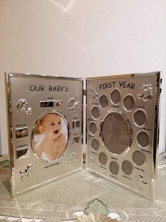 Customized Baby 1st Year Collage Frame, Engraved Baby Frame, Personalized Baby Gift, Gift for First Birthday, Baby Born, Baby Silver Frame
