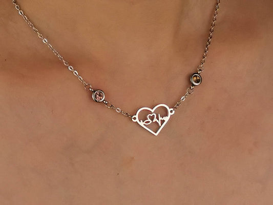 Personalized Birthstone Necklace, Custom silver Initial Necklace, Handmade  Letter Necklace, Name Necklace, Heart Unlimited Necklace