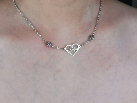 Custom silver Initial Necklace, Personalized Gold Birthstone Necklace, Handmade  Letter Necklace, Name Necklace, Heart Unlimited Necklace