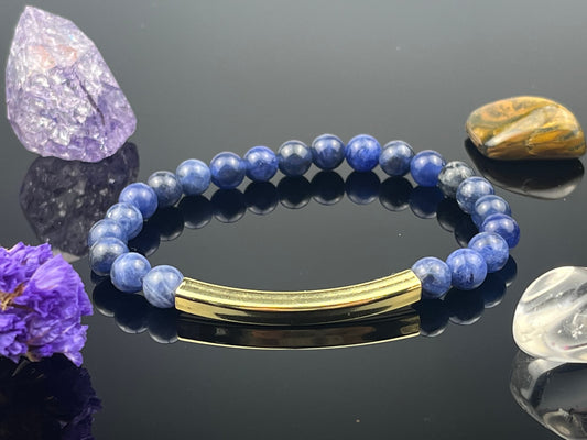 Customized Blue Sodalite Bracelet, Engraved Natural Gemstone Bracelet, Adjustable Handmade Bracelet with angel, Personalized Beads Gift