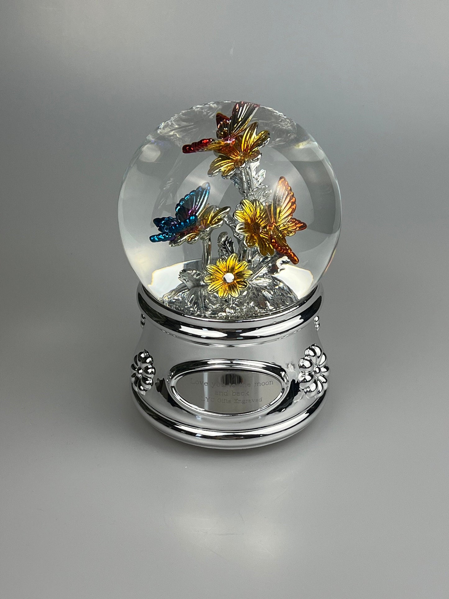 Personalized Butterflies Water Globe, Customized Snow globe,  Engraved Music Waterglobe, Free Engrave,  Friend, Baby,Birthday,Christmas gift